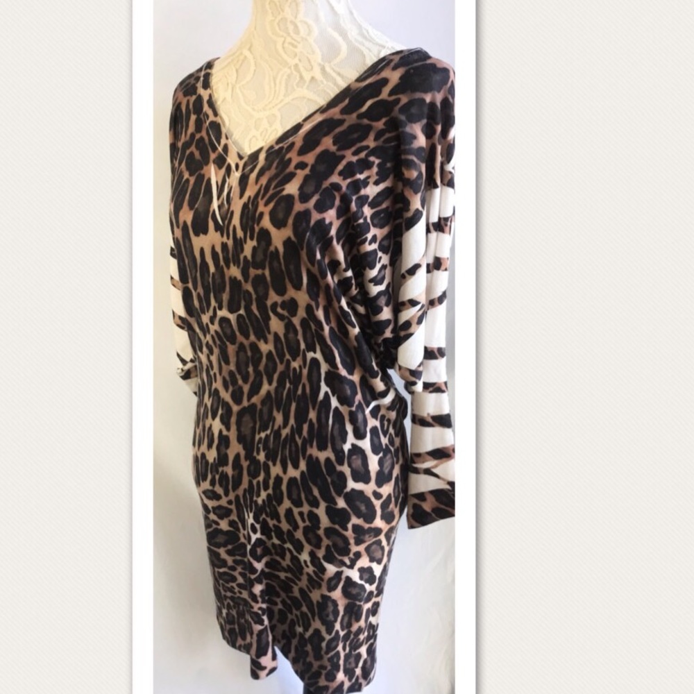 Dolman Sleeve Leopard Print Sweater Dress